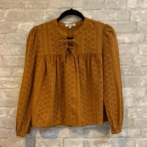 Madewell S Mustard Color Eyelet Babydoll Top